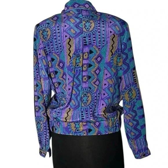 Shirtstrings Aztec Vintage Retro Multicolor Button Front Blouse Size Petite - Picture 2 of 8